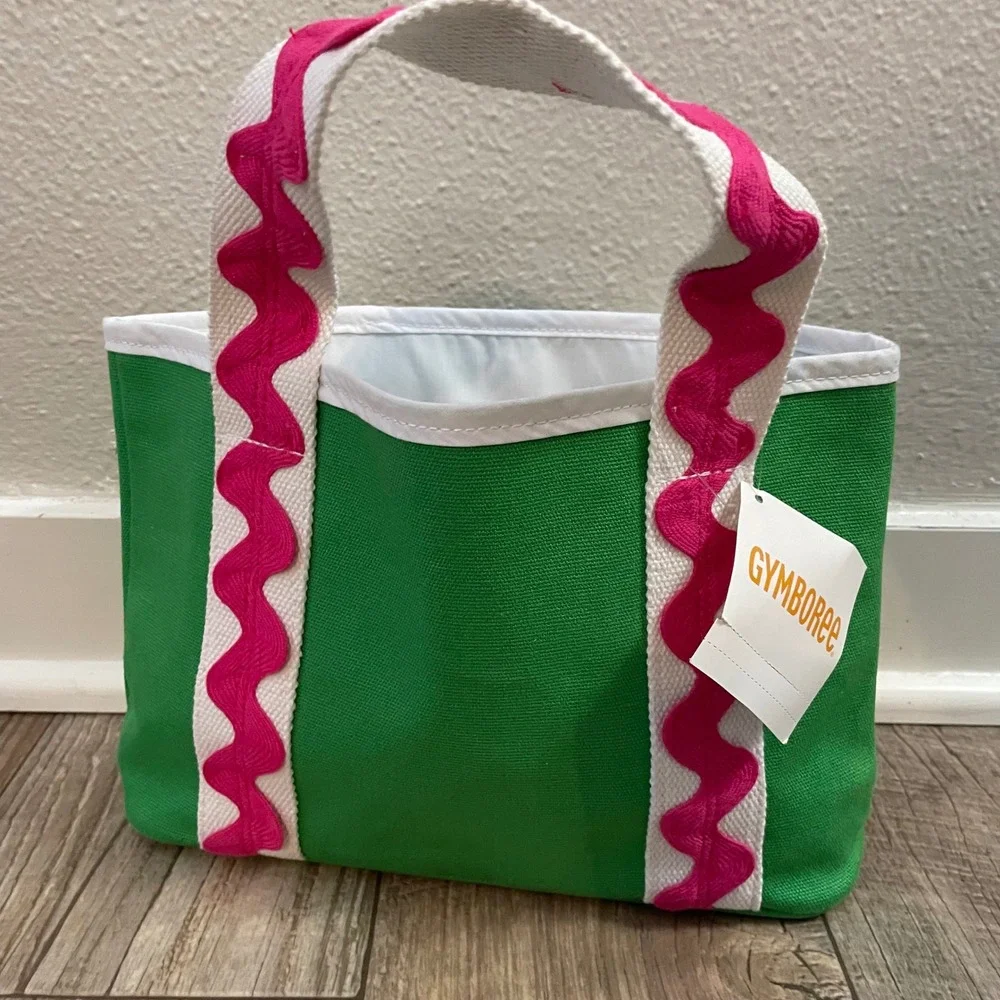 Gymboree Kids Green Canvas Tote Bag Pink Ric Rac Trim Mini Beach Bag NWT‎ 2012